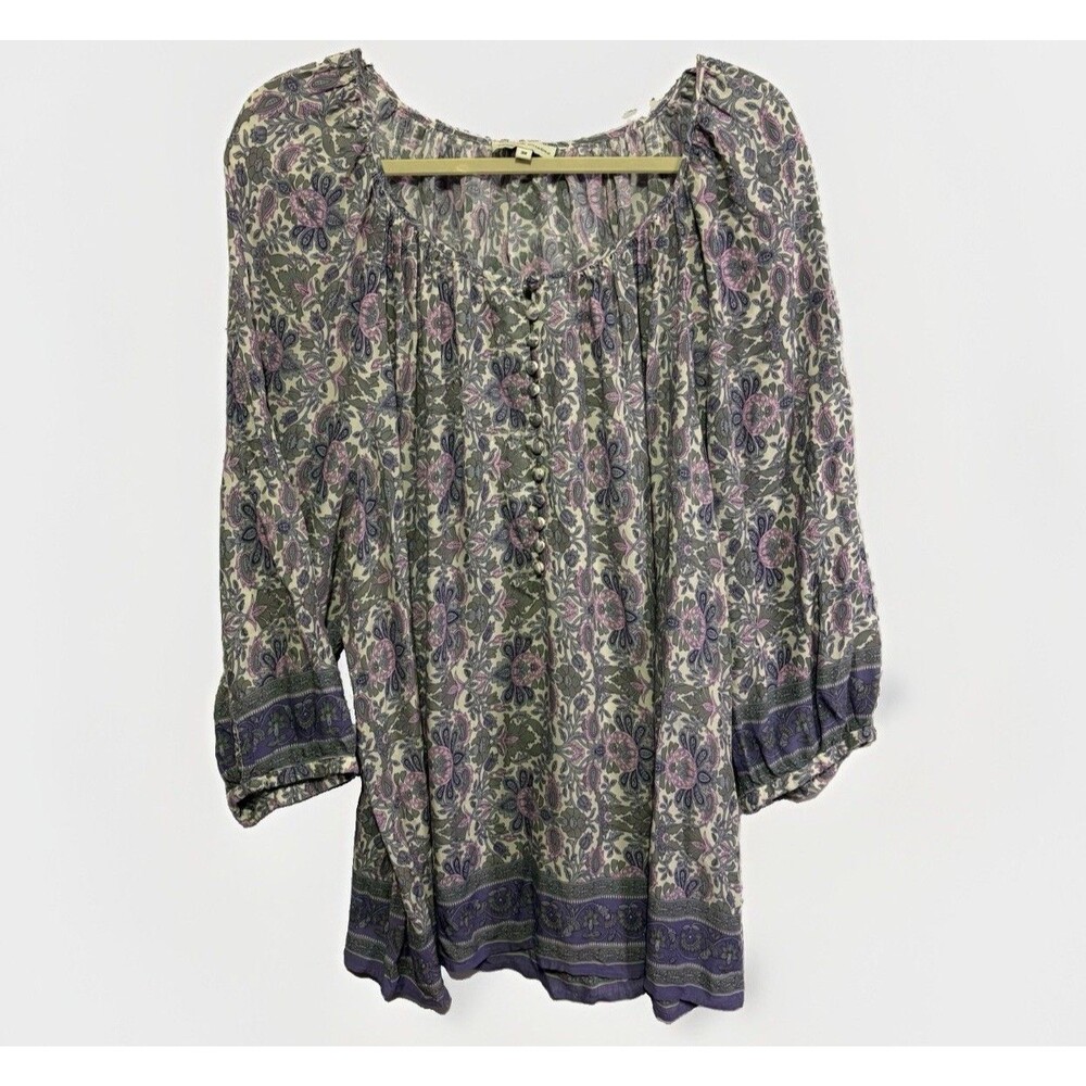 Womens Boho Floral Tunic Top Size 3X Relaxed 3/4 Sleeve Pastel‎ Resort Coastal